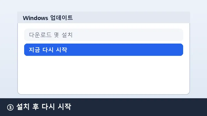 설치가 끝난 뒤 '지금 다시 시작'을 고르는 그림
